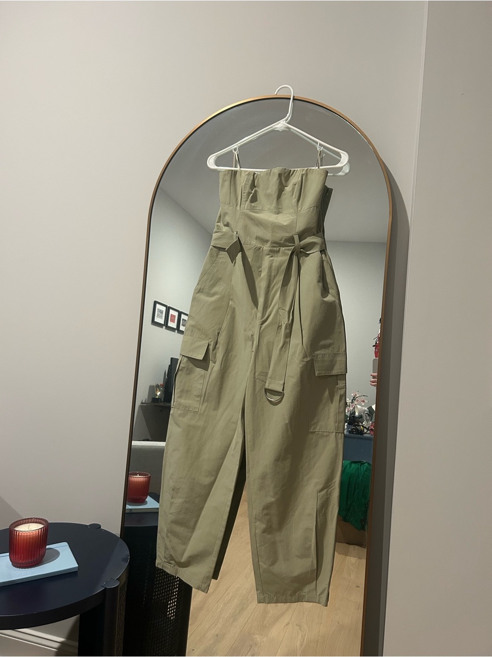Zara Strapless Cargo Jumpsuit in Olive Green